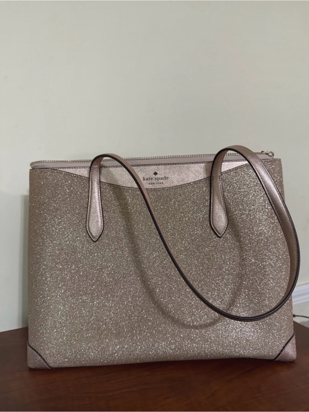 kate spade Glitter Tote in Rose Gold
